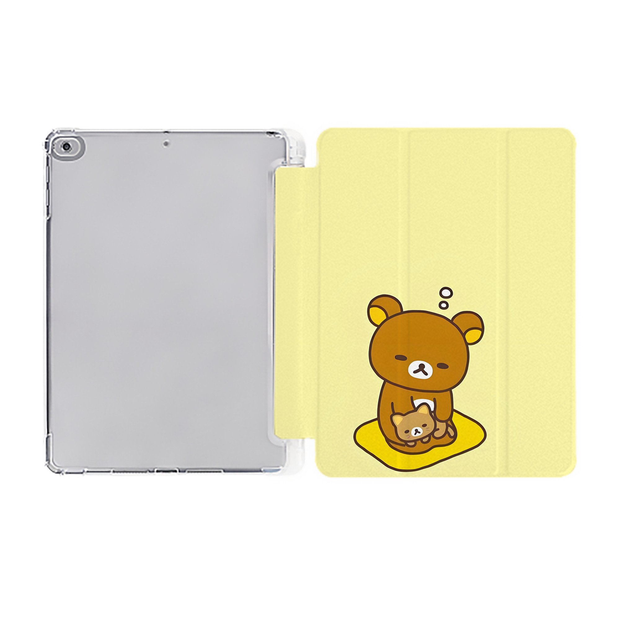 （画像用） リラックマ リラックマ キイロイトリ Rilakkuma Korilakkuma Kiiroitori IPad ケース ペン収納付き 三つ折りスタンド PUレザー×シリコン 対応機種9.5/10.5/10.9インチ